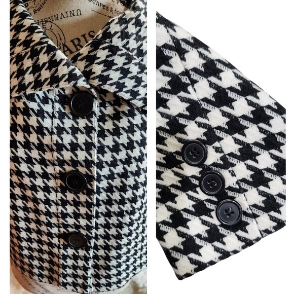 NWOT AGB Black and White Herringbone Cropped Swing Jacket Shawl Collar 4 Petite - Picture 3 of 7